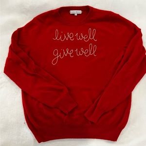 Lingua Franca M Red Cashmere Crewneck Sweater Hand stitched Live Well Give Well